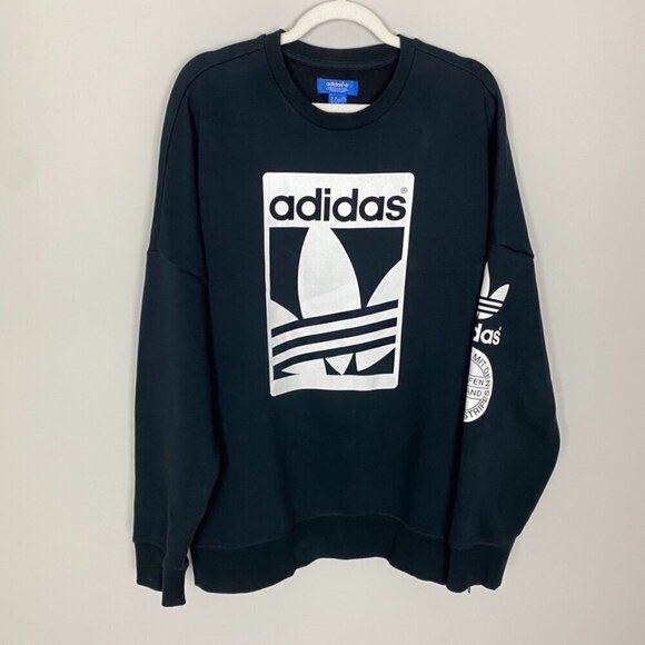Adidas Originals 3 Stripes Black Crewneck Sweatshirt Side Zip Mens XL Logo - Picture 2 of 8